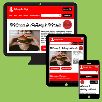 Devices displaying Anthony the chef's website